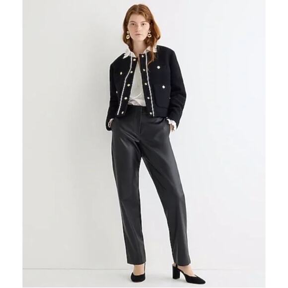 J CREW Kate Straight Leg Pant In Faux Leather Black Day To Night Office Career 8 - Picture 1 of 11